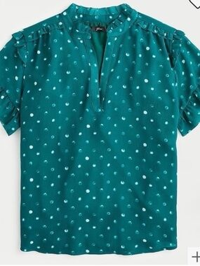 NWT J Crew Point Sur Ruffle Abstract Dot Blouse - size XL